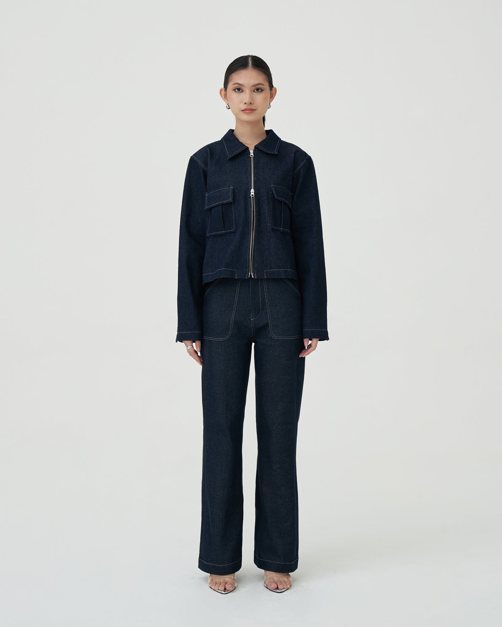 Damson Pleated Denim Jacket [Dark Blue] – Acheté de Nous