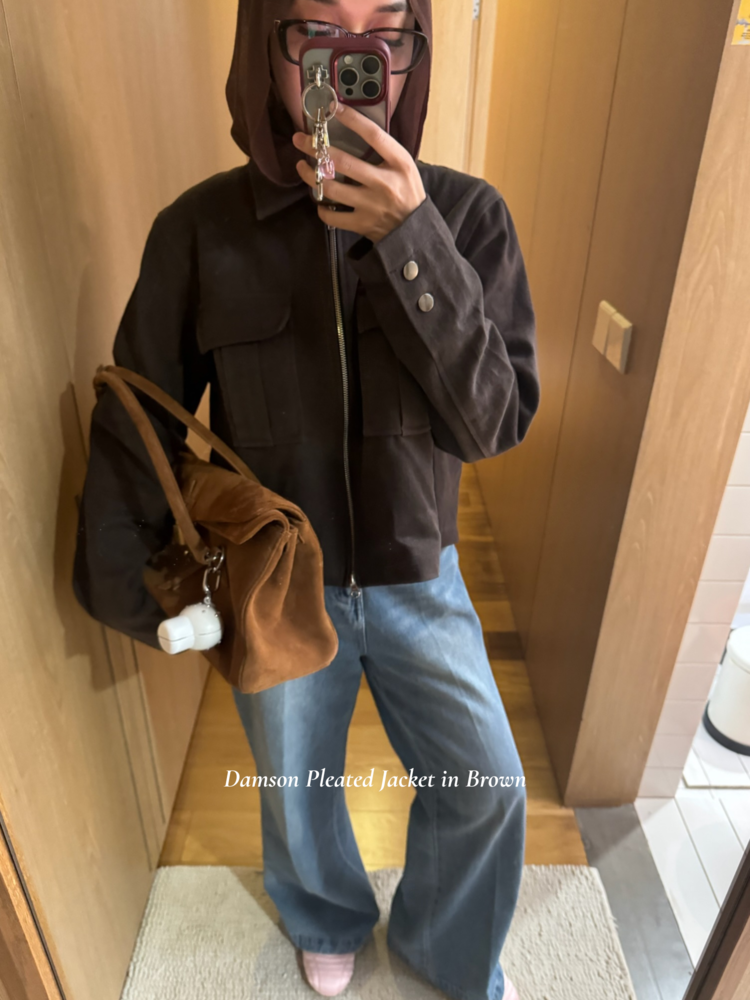 Damson Pleated Denim Jacket [Brown]