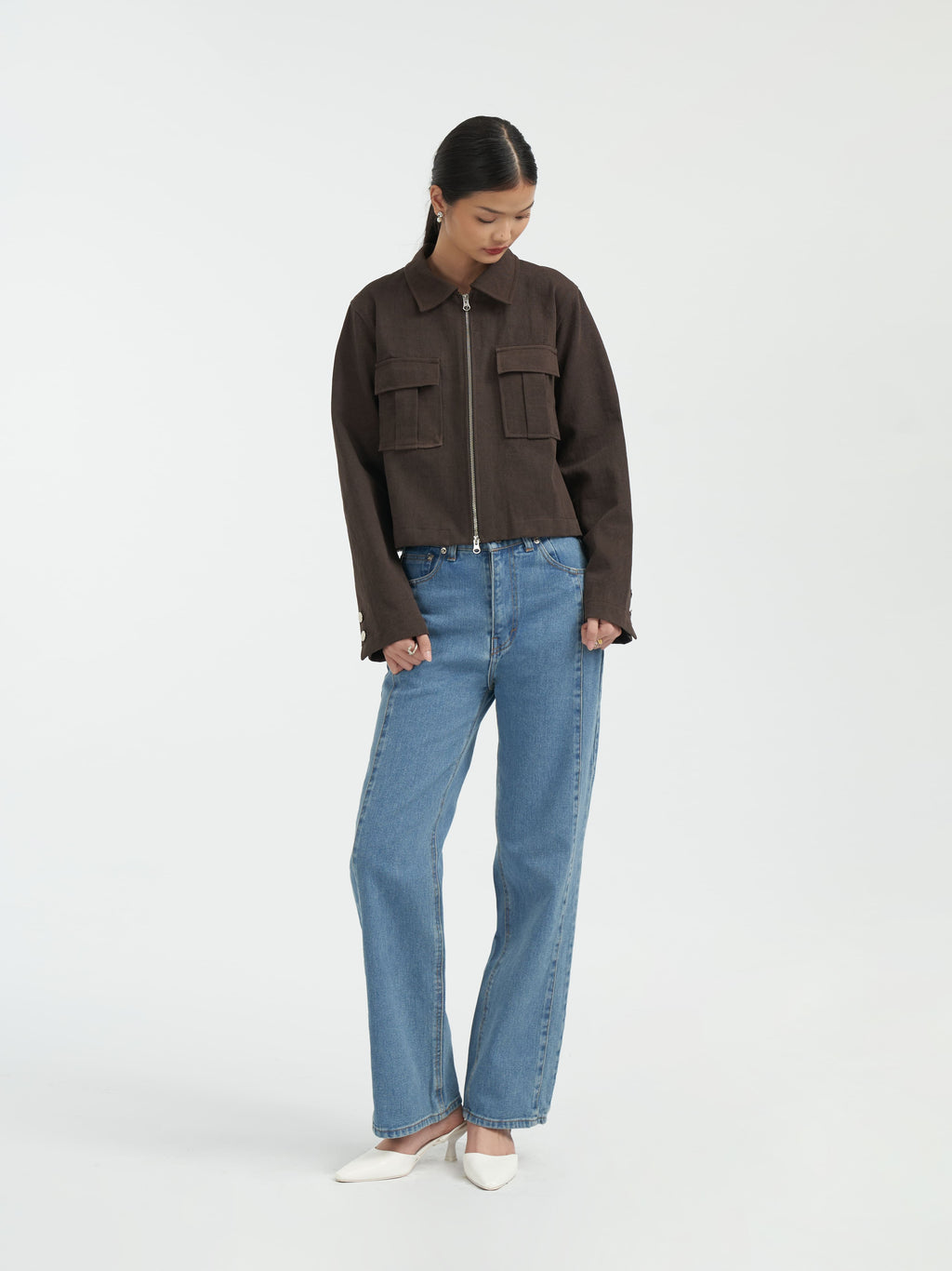 Damson Pleated Denim Jacket [Brown]