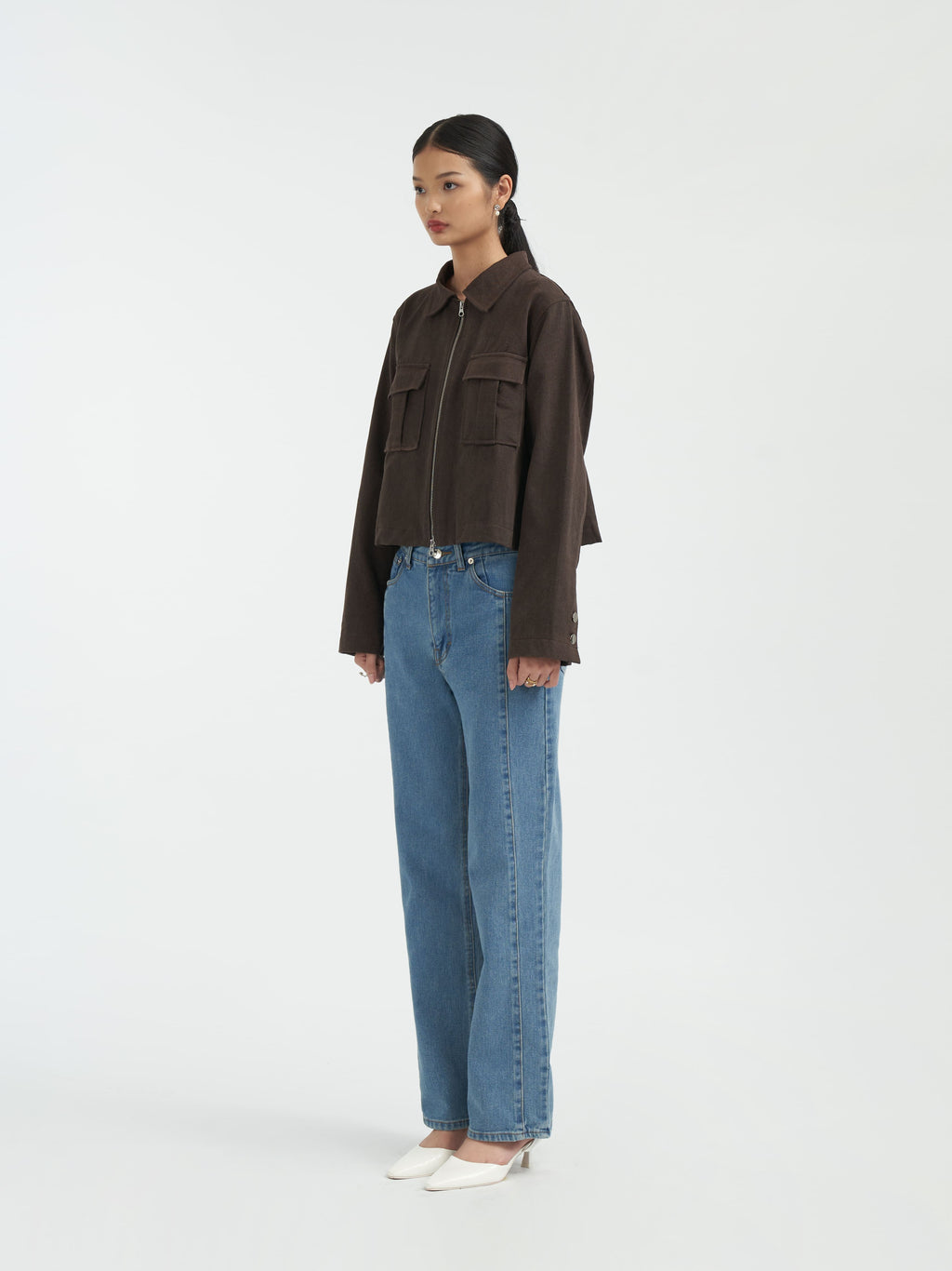 Damson Pleated Denim Jacket [Brown]