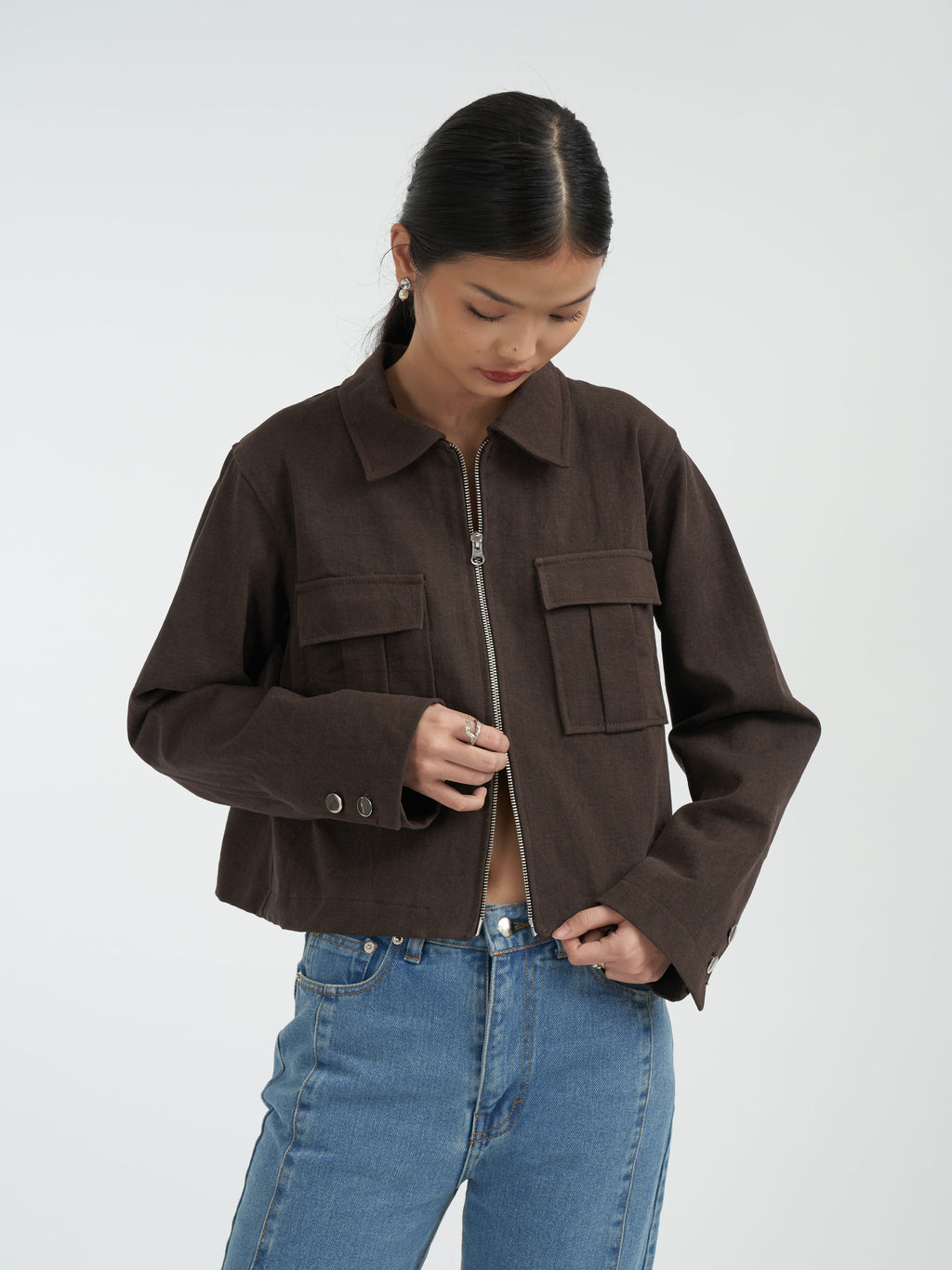Damson Pleated Denim Jacket [Brown]