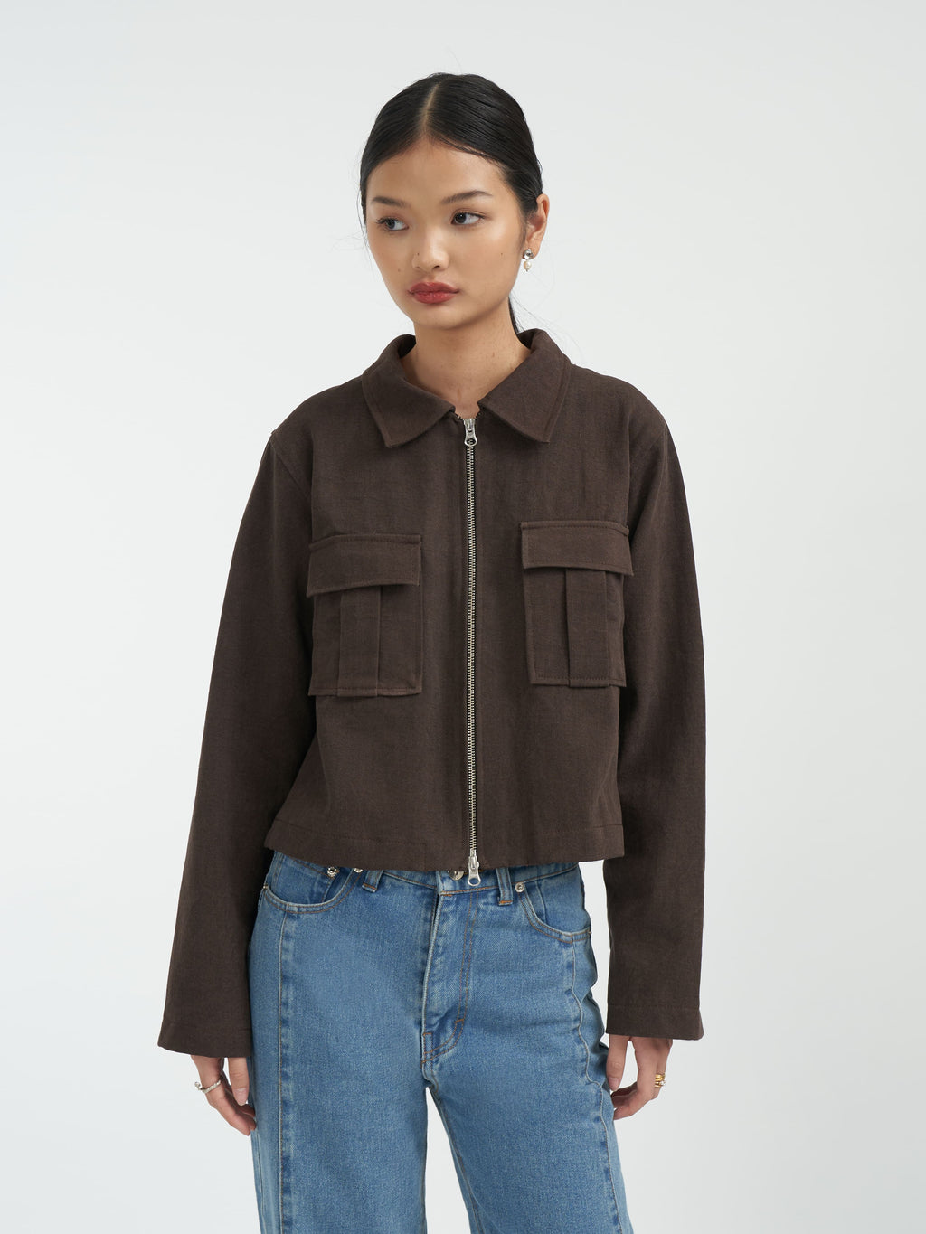 Damson Pleated Denim Jacket [Brown]