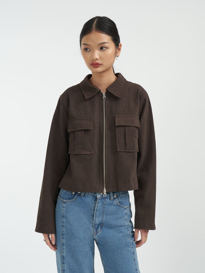 Damson Pleated Denim Jacket [Brown]