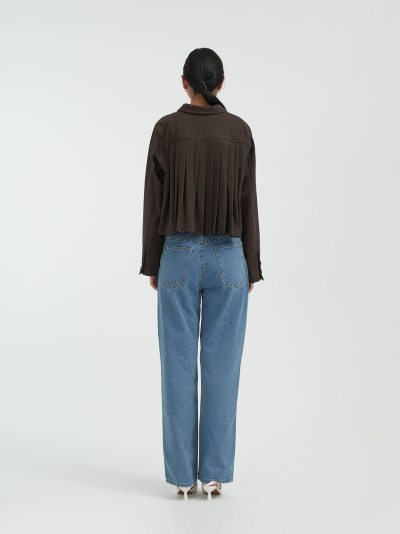 Damson Pleated Denim Jacket [Brown]