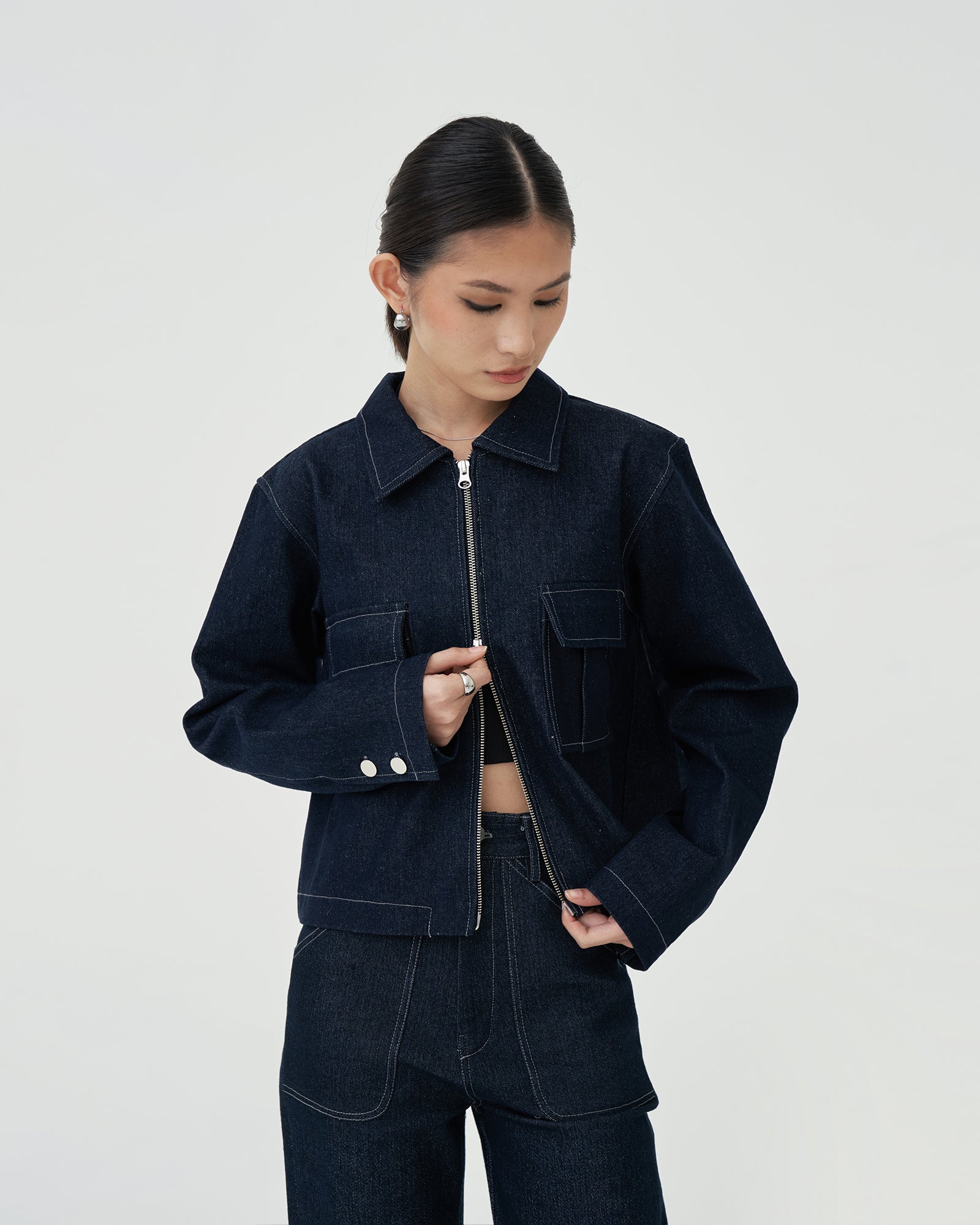 Damson Pleated Denim Jacket [Dark Blue] – Acheté de Nous