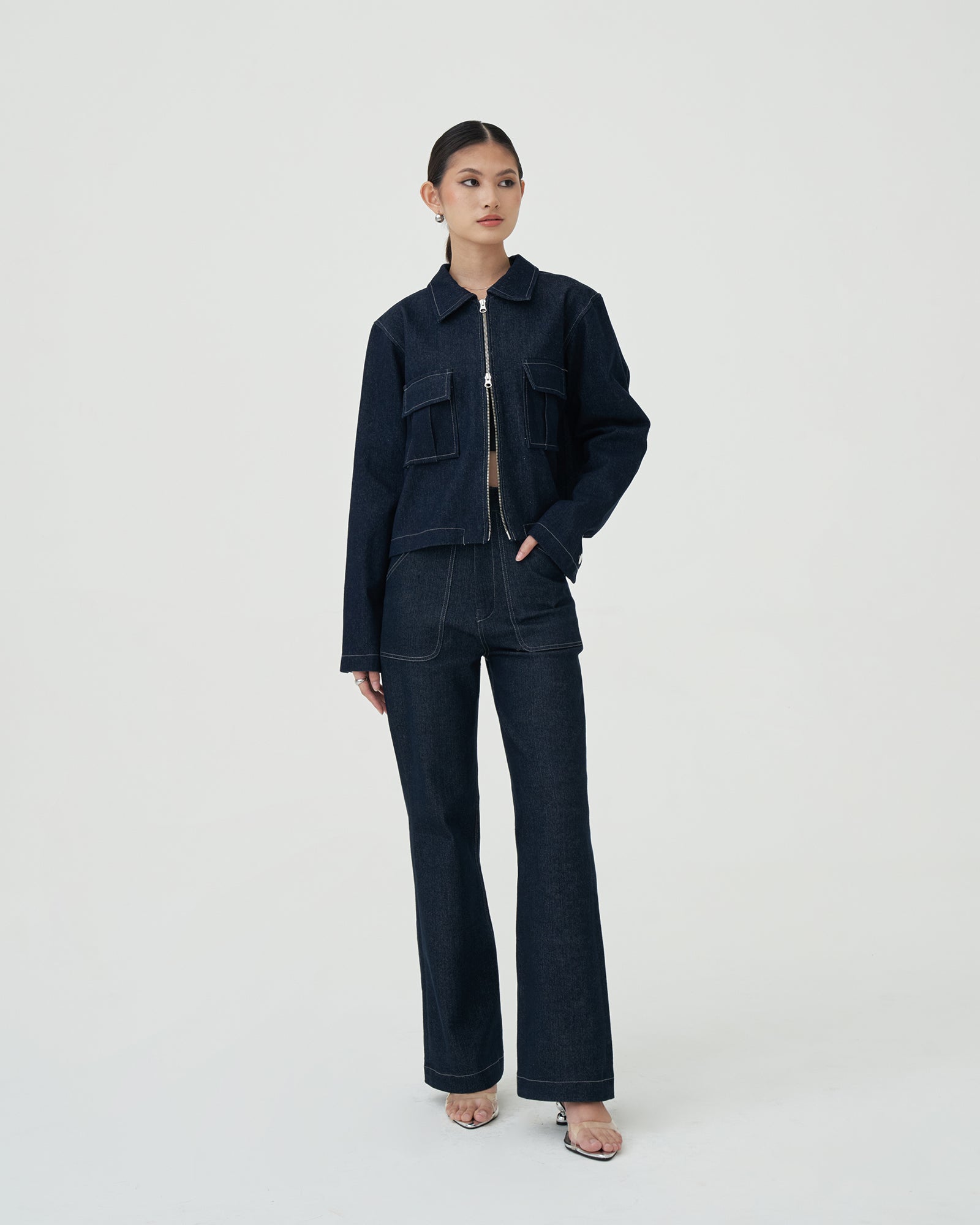 Damson Pleated Denim Jacket [Dark Blue] – Acheté de Nous