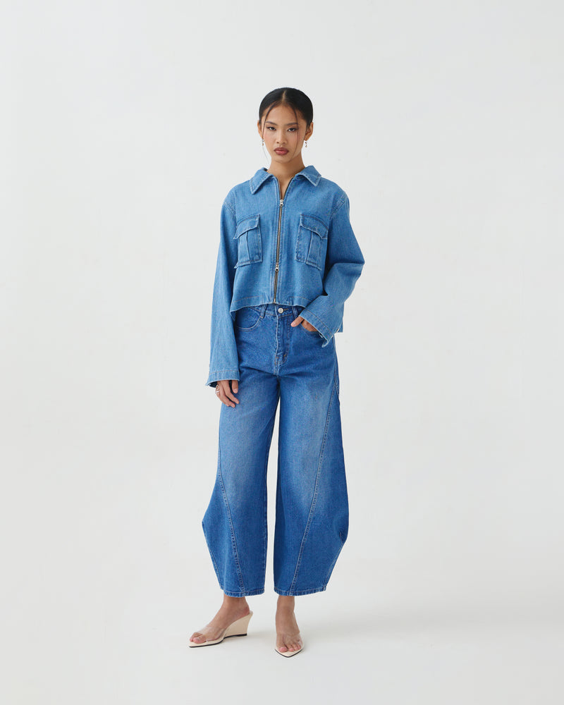 Damson Pleated Denim Jacket [Blue]