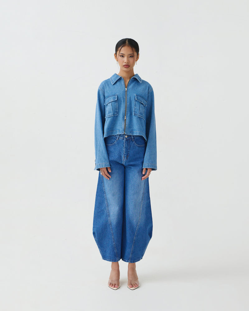 Damson Pleated Denim Jacket [Blue]